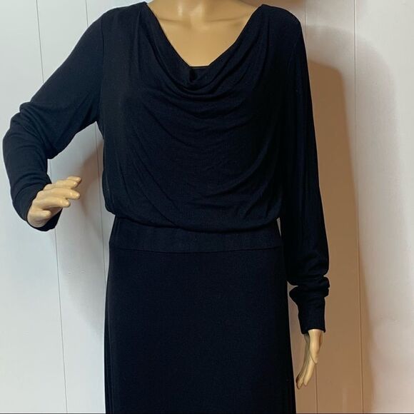 Black Maxi Dress Chicos Cowl Neck Side Slit Ribbed Blouson Size Small 8 10 NWT - Picture 7 of 11